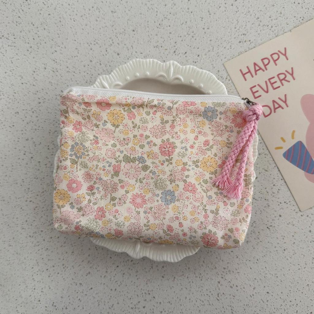 Adorable Blue Cartoon Makeup Bag: Mini Pure Cotton Coin and Earphone Pouch, Lipstick Carrier, Portable Storage.