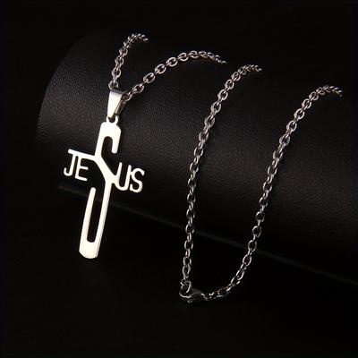 1pc Stainless Steel Jesus Cross Necklace - The Perfect Gift for Prayer-Lovers!