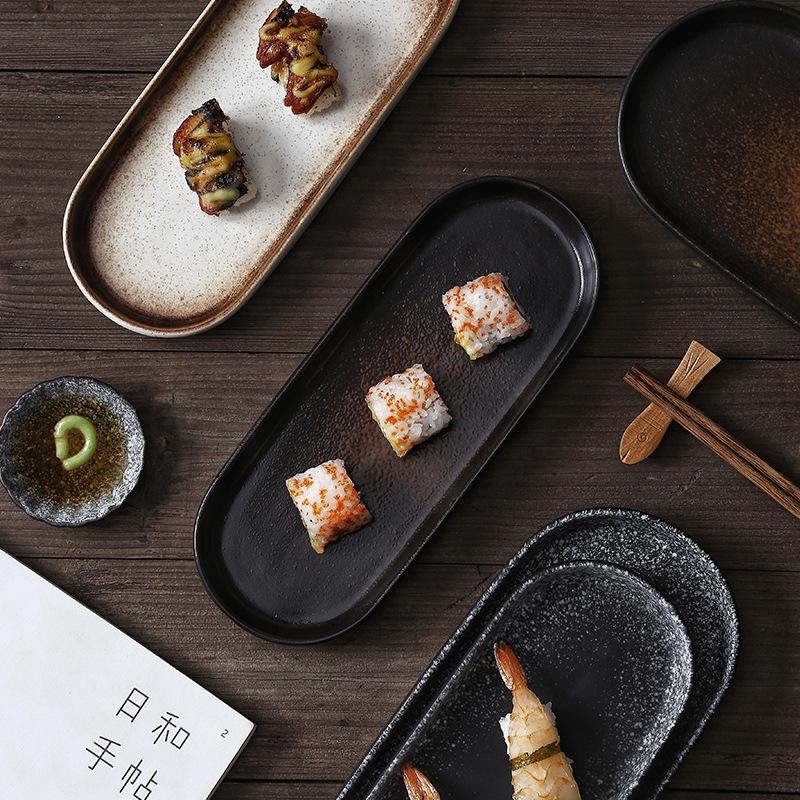 Japanese-style Sushi Plates, Rectangular Iron Plate-shaped Ceramic Tableware, Vegetable Plates, Creative Household Plates,