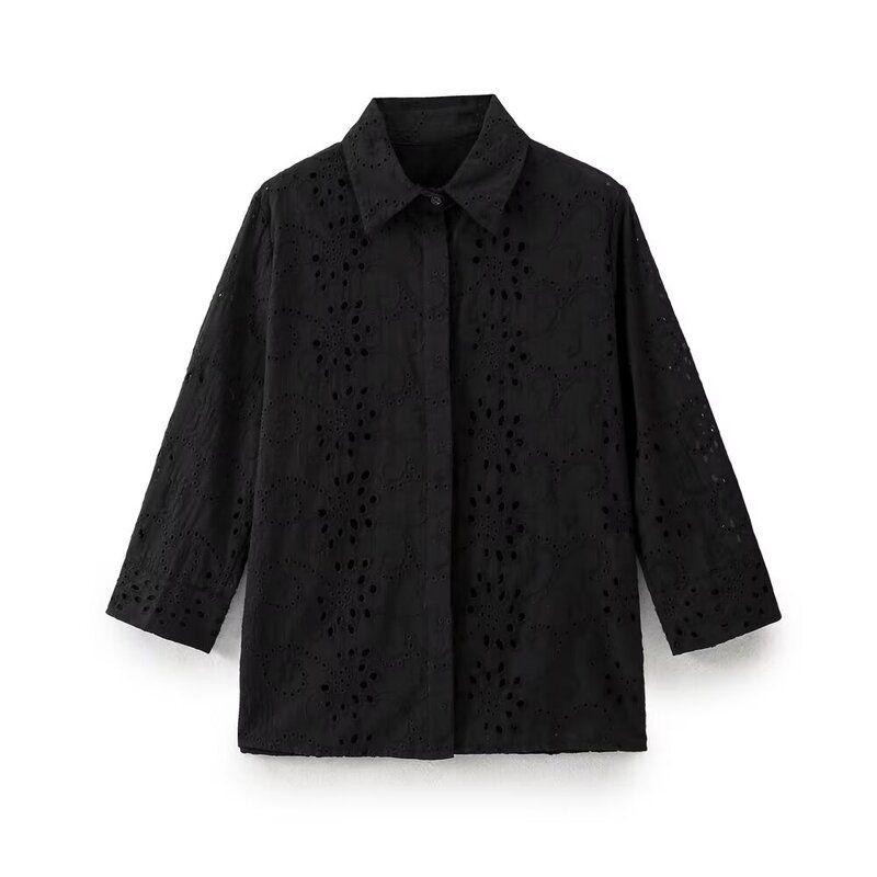 Fashion Style 2024 Summer New Arrival Women's Clothing Stylish Silm All-Match Commute Embroidered Poplin Shirt 4877071
