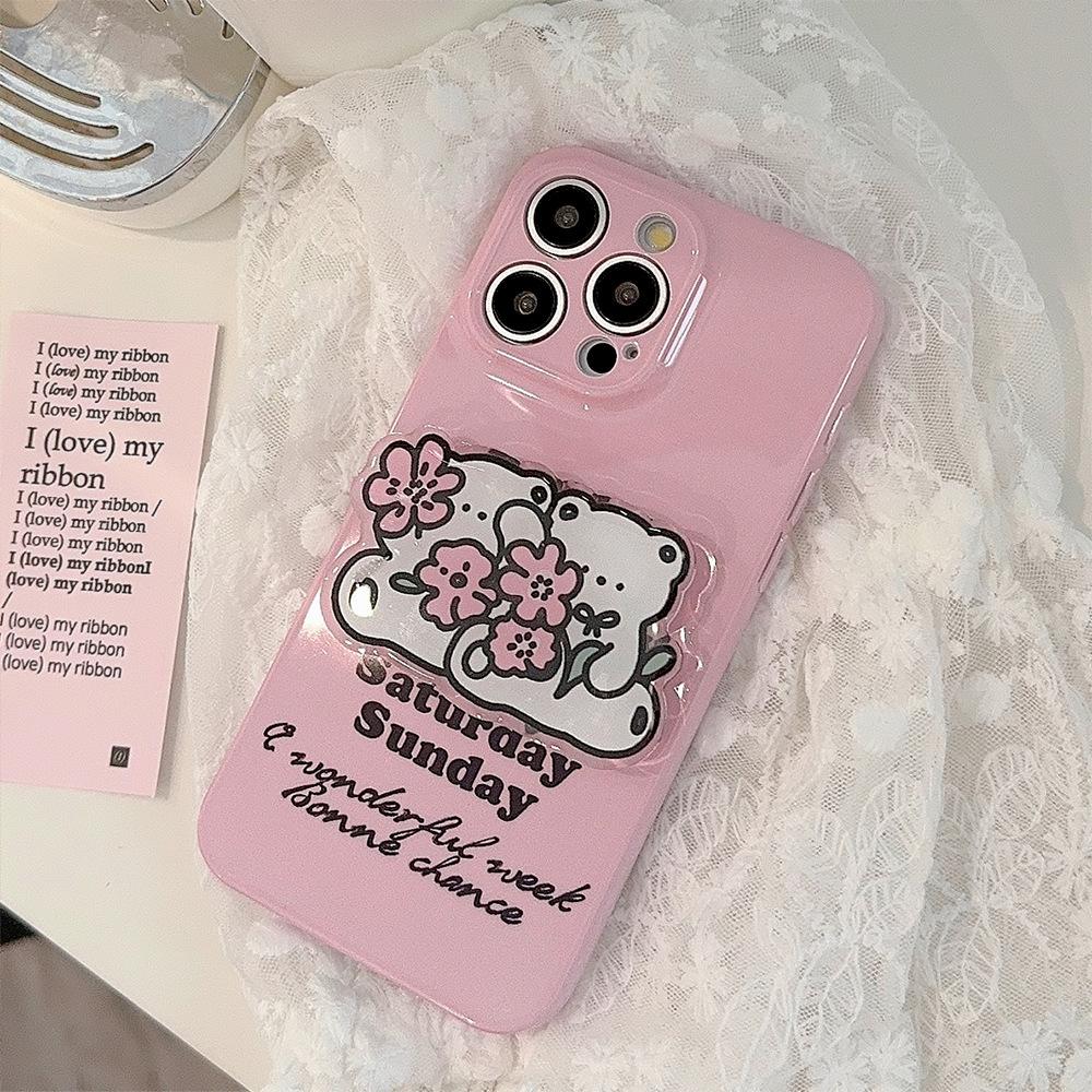

Flower Bear Stand Applicable To IPhone15promax Mobile Case Apple 14 Film 16 Soft 12 16promax