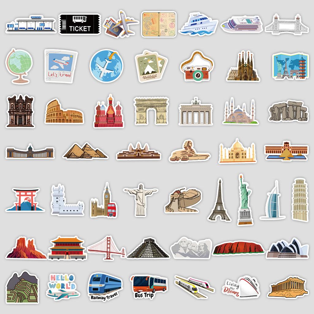 50 Famous Landmarks Travel Series Graffiti Stickers Water Cup Suitcase Waterproof Decorative Stickers Creative Stickers