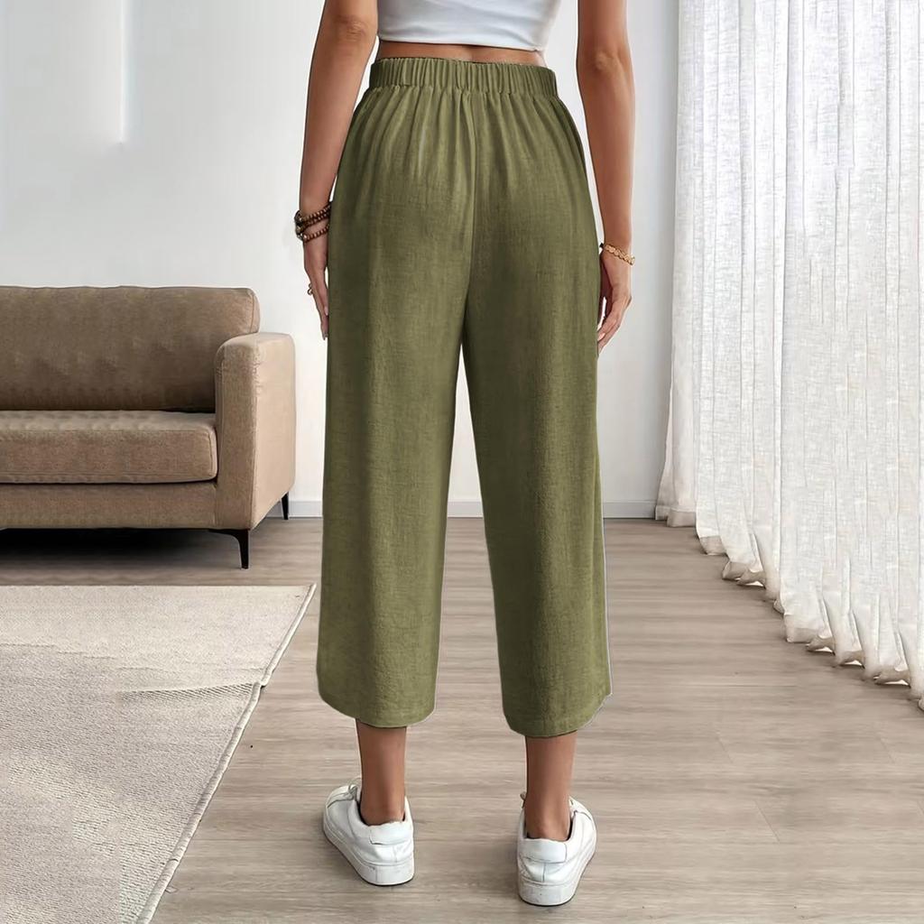 Wide Leg Womens Pants Relaxed Fit Lightweight Pants for Women High Waist Cropped Trousers Casual Loose Style