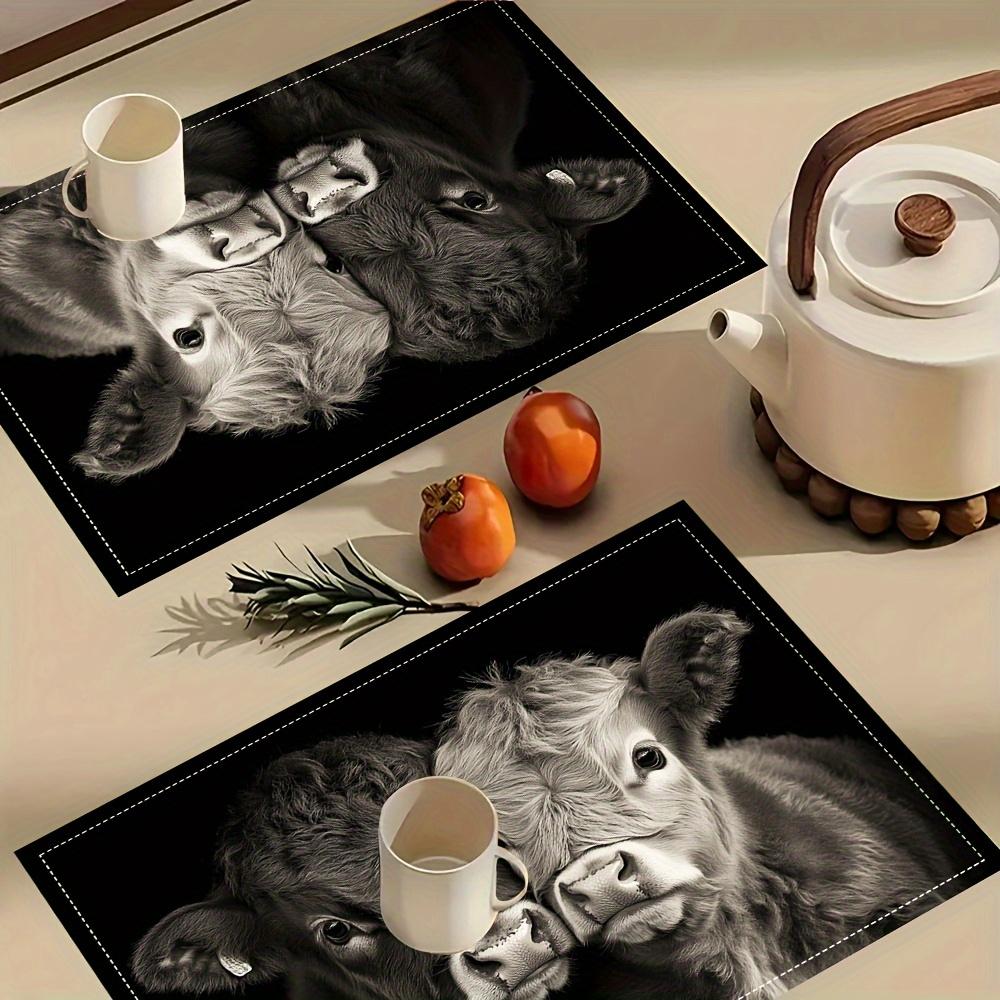 4pcs Linen Placemats, Calf Friendship Photo Placemats 12x18 Inches, Suitable for Home Kitchen Table Decoration, Holiday Party Scene Decoration, Home