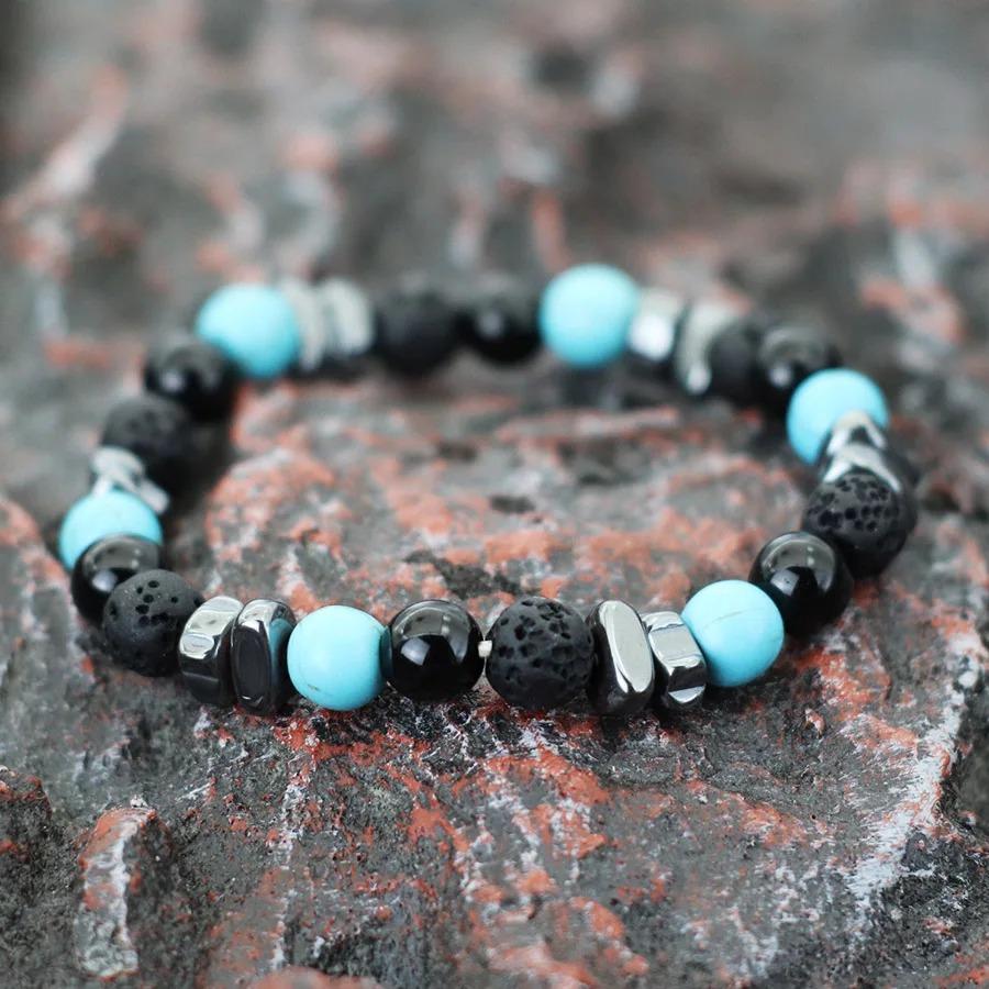 Natural Hematite Stone Beaded Bracelet Men Handmade Unfading Strand Braclet Jewelry Office Leisure Homme Accessories