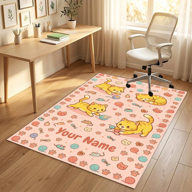 Kittens Theme Soft Crystal Velvet Rug Custom Name & Text Print Non Slip Floor Rug for Bedroom Living Room