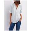 Women's Plus Size Loose Fit V-neck Chiffon Shirt with Long Sleeves and Adjustable Zipper