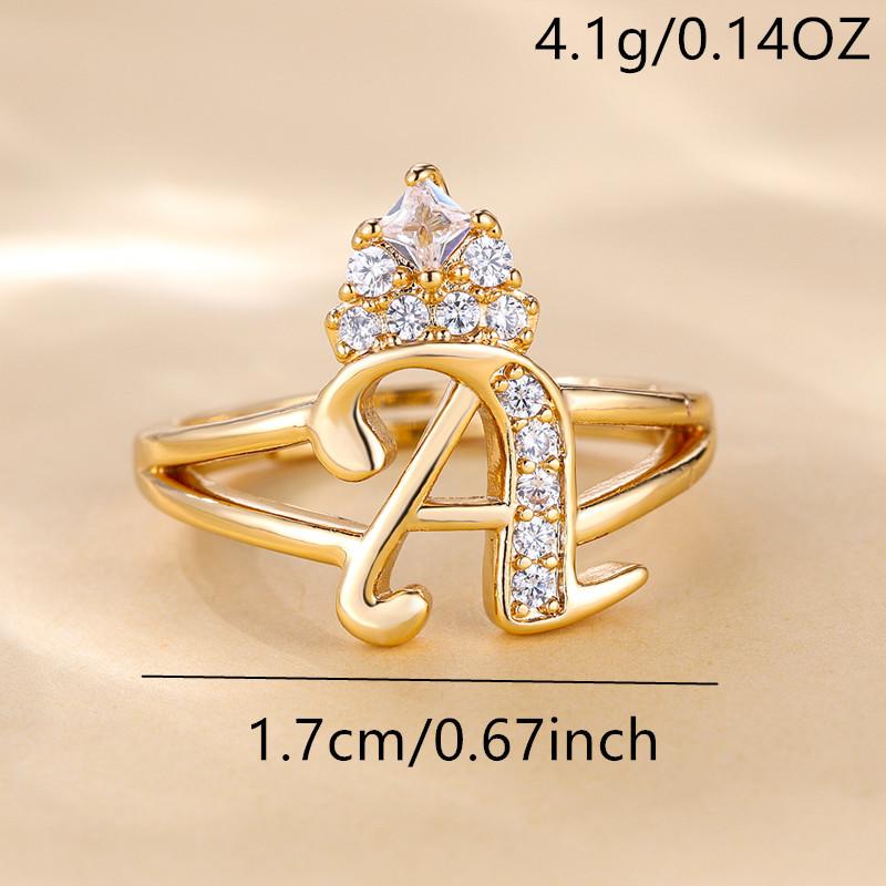 Bague de princesse en Zircon, couleur dorée, 26 lettres anglaises, anneau d'ouverture réglable, bijoux de mariage, cadeau de saint valentin, 1 pièce