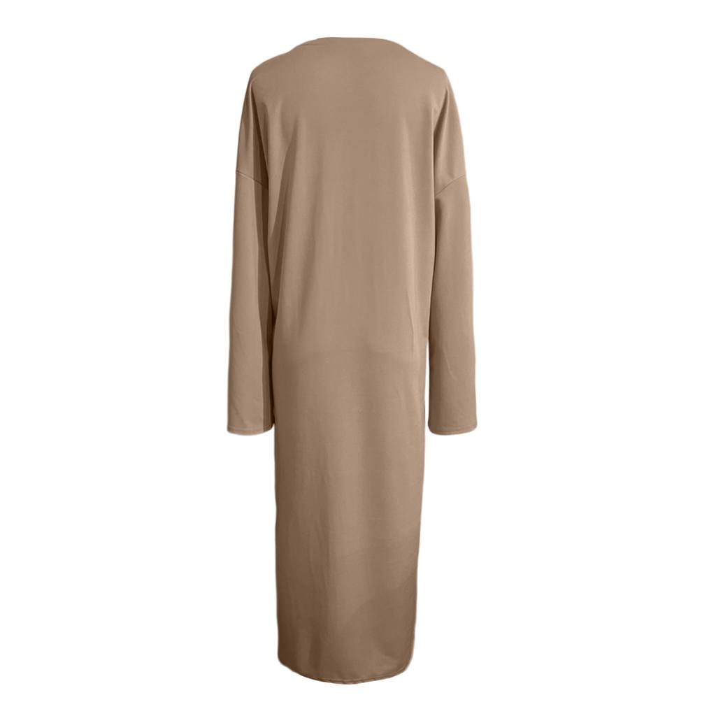 Women's Casual Loose Fashion Solid Color Round Neck Long Sleeve Knitted Long Dress