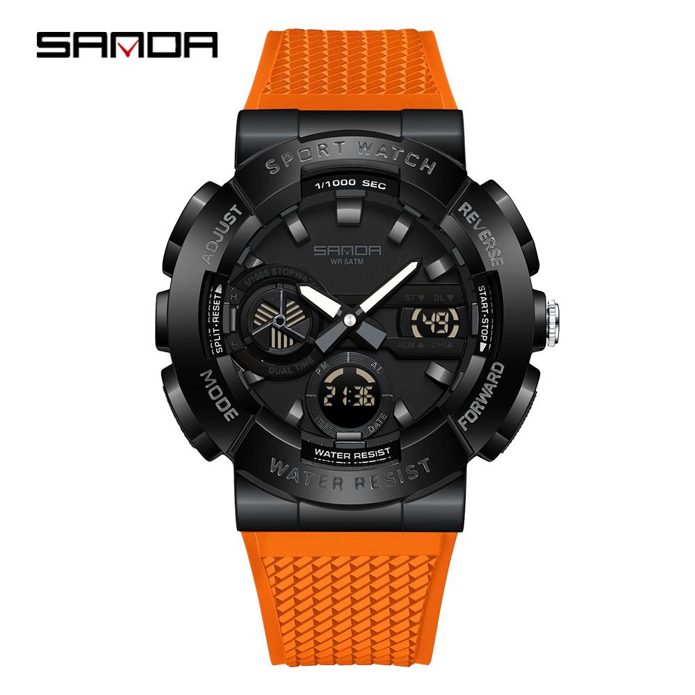 SANDA 3365 Hot Sale Fashion Men's Digital Analog Watch TPU Strap Waterproof Sporty Outdoor Male Wristwatch Gift Male Clock