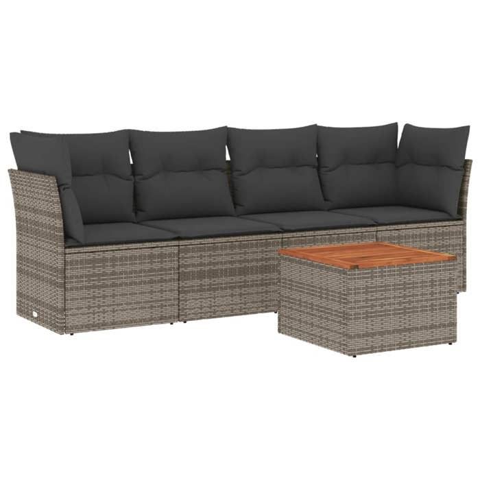 VidaXL Salon de Jardin avec Coussins 5 pcs, Canapés de Terrasse, Ensemble de Meubles de Patio, Mobilier d'Extérieur, Gris 3255808