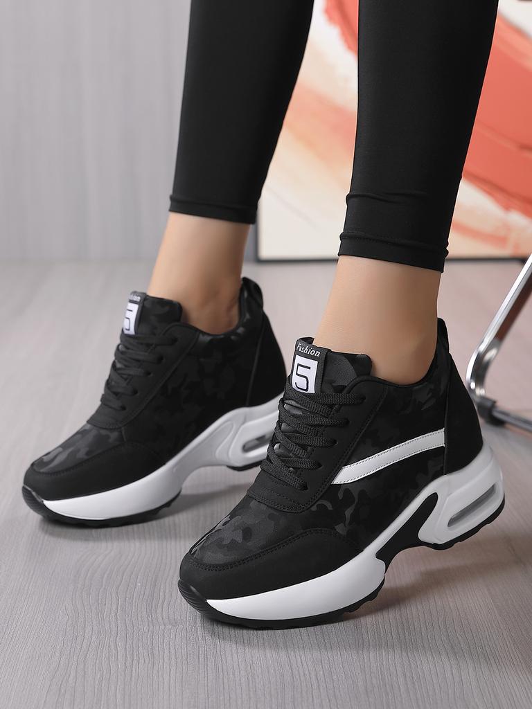 Women's Walking Sneakers Wedges High Top Lace Up Shoes Air Cushion Increased internal Fashion Girls Sneakers Grey