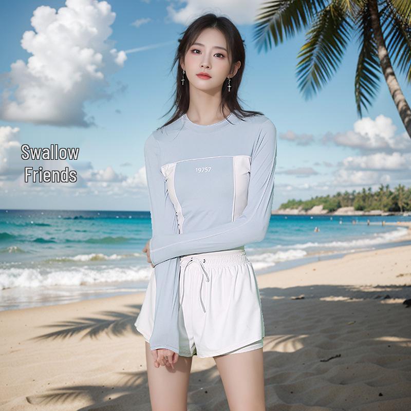 Women's Long Sleeve Conservative Tummy Control Two-Piece Swimsuit - Slimming Swimwear, 2025 Edition for Summer and Hot Springs.