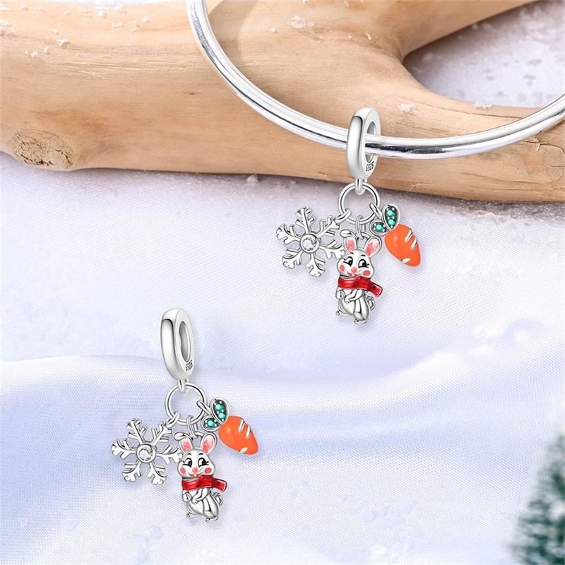 Charms Bead Copper Winter Series Snowman Elk Christmas Pendants Fit Bangle Bracelet Necklace Diy Jewelry
