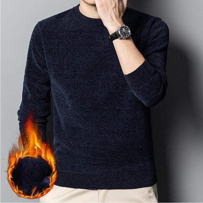 Men's One-piece Fleece Sweater Men's Knitwear Fleece-lined Thickened Warm Winter Wool Sweater Inner Base Layer
