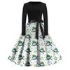 Christmas Print Flare Dress For Women Long Sleeve Dress Hollow Party Casual Dresses