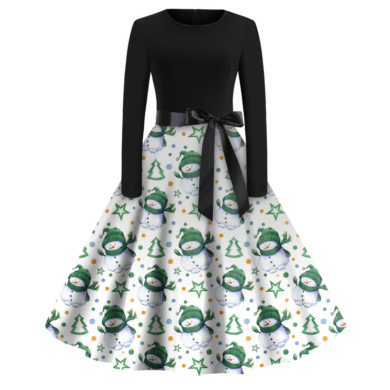 

Рождественский принт расклешенное платье для женщин платье с длинным рукавом полые вечерние повседневные платья XXXXL