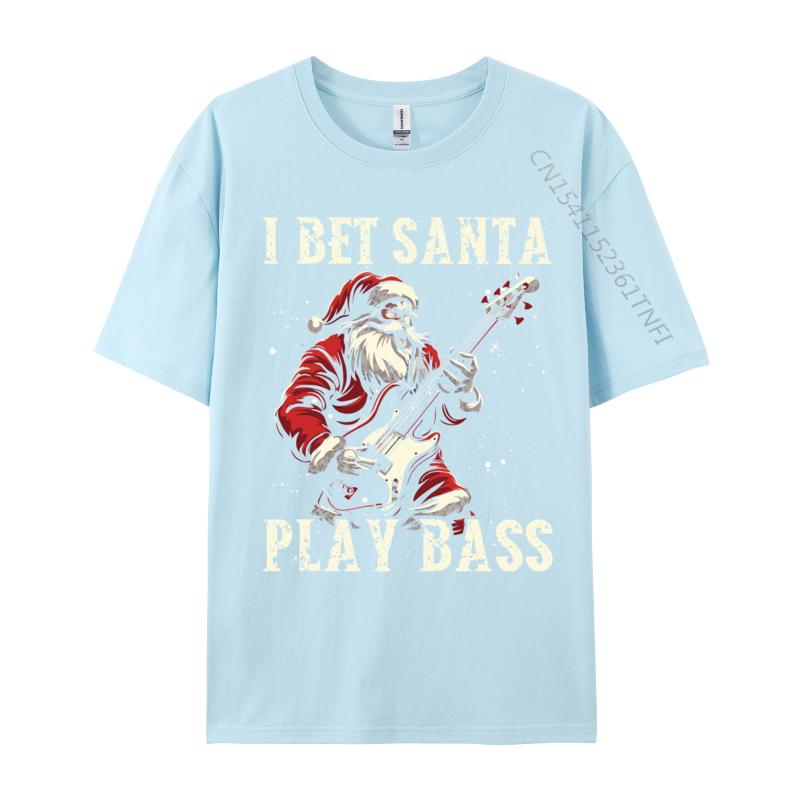 Christmas Guitar Xmas Bass Guitarist Musician Santa Claus Tshirt Art Style Camisa Streetwear Casual Tee Pure Cotton Fit Top
