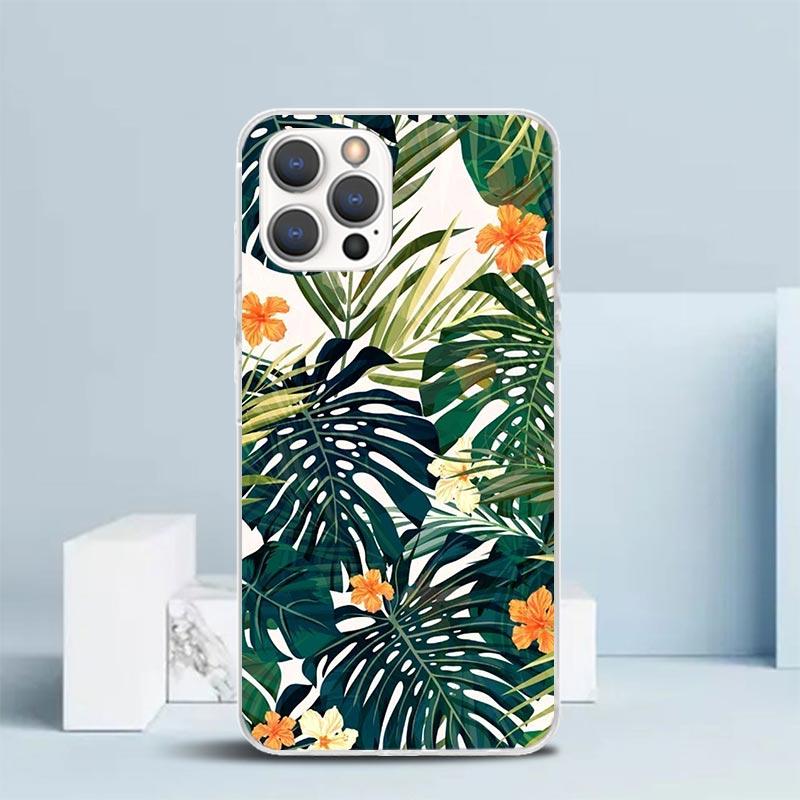 

Summer Tropical Plants Green Leaf Phone Case For IPhone 16 17 Air 16E 15 14 Plus 13 Mini 12 11 Pro Max 7 8 + SE 2020 Soft TPU Ba iPhone 13 Pro