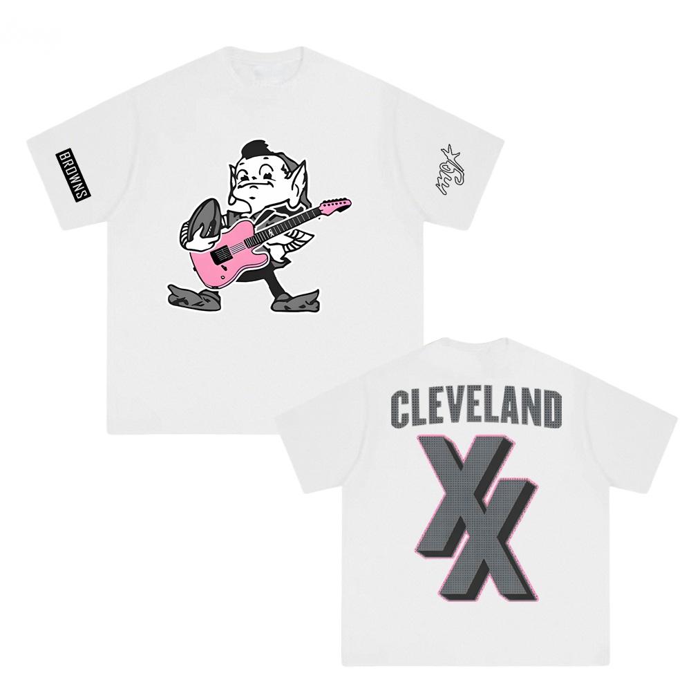 T-shirt Mgk X Cleveland Browns Stile Rapper Machine Gun Kelly Manica Lunga Comoda Top Hiphop Harajuku Estate