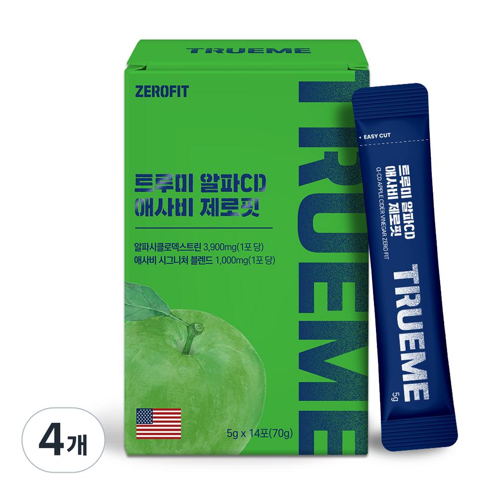 Trueme Alpha CD Apple Cider Vinegar Zero Fit Apple Flavor, 14 Servings, 4 Packs