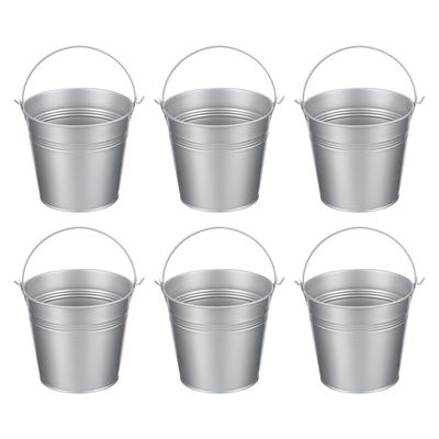 PATIKIL Small Metal Buckets with 6pcs Mini Galvanized Buckets for Craft Party Souvenir Silver 5.1"x4.7" Handles, Decoration,