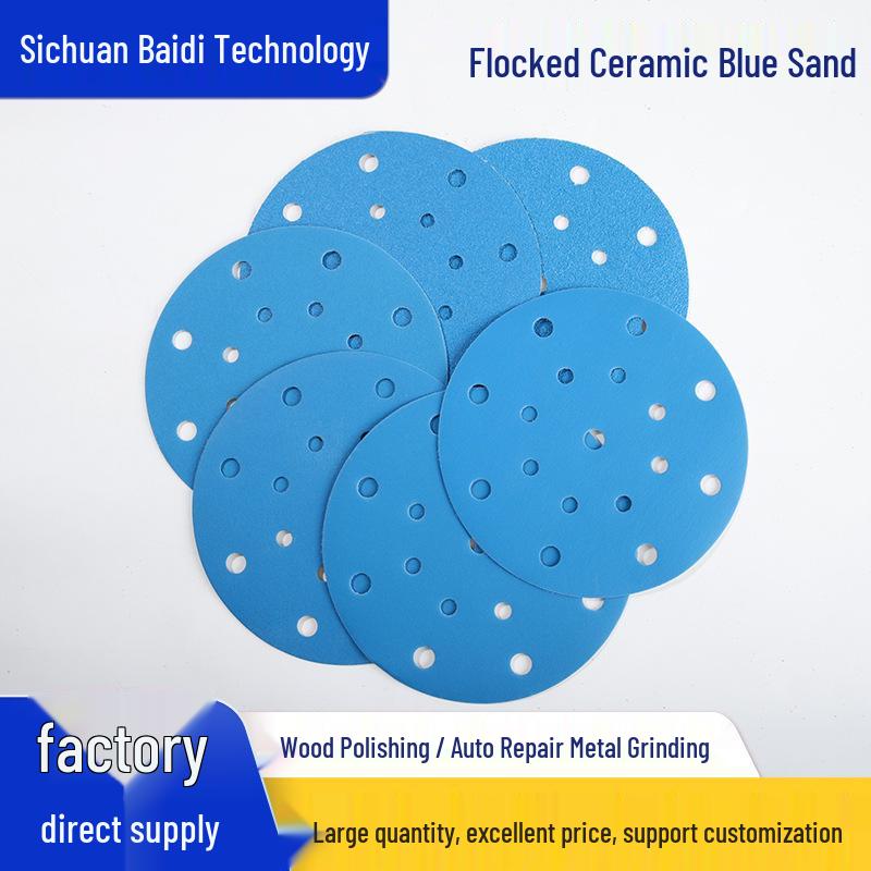 

6-Inch Blue Flocked Sandpaper Sheets for Car and Furniture Polishing - Round Disc 180 Grit, 6-inch, 17 Holes