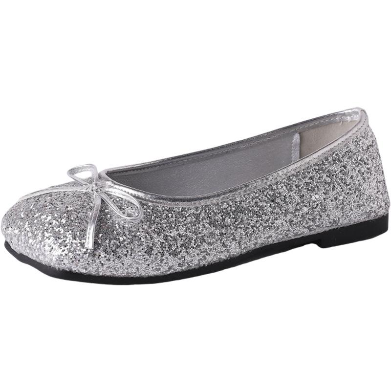 Chaussures Xiaoxiangfeng Doudou Ballerines argentées pour femmes ~ Petites chaussures en cuir scintillantes ~ Chaussures simples Mary Jane au printemps et en été