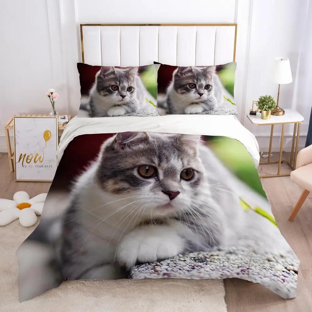 Cat Duvet Cover Set Cat Lover Gifts Bedding Set Microfiber Cute Kitten Pattern Animal Theme Double Queen King Size Quilt Cover
