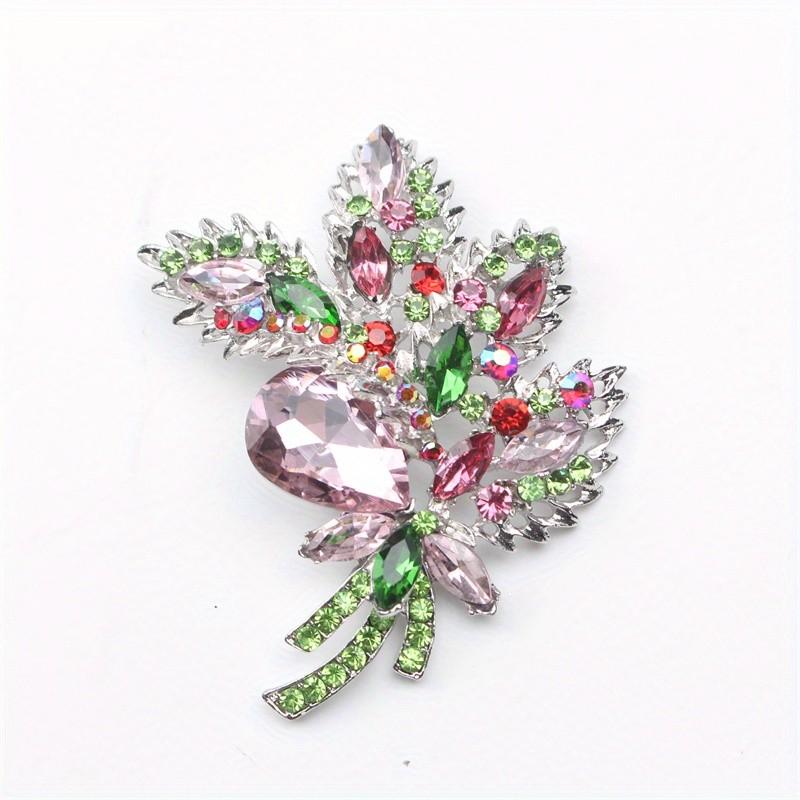 New Rhinestone Floral Brooch Classic Luxury Ladies Pin Suit Coat Accessory Gift