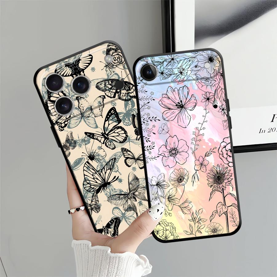 Case for Apple iPhone 17 Pro Max 12 11 16 14 13 XR XS MAX Air 15 Pro 7 8 Funda Phone Cover Retro Butterfly Flower