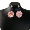 Fashion Personality Exaggerated Pink Flower Earrings, Holiday Style Sweet Fabric Pearl Earrings Temperament Earrings