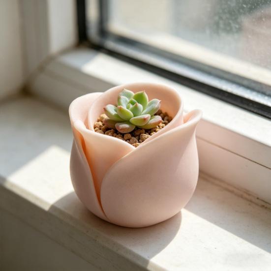 3D Printed Rose Shaped Planter Mini Flower Pot for Succulents Herbs Small Plants Cute Tiny Cactus Pot for Office Home Desktop Windowsill Garden Decor