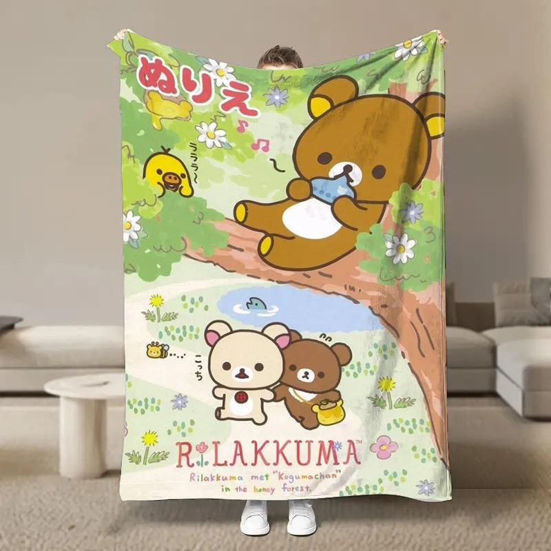 Anime Cute Cartoon R-Rilakkuma Flannel Blanket Fluffy Children and Adults Sofa Plush Bedspread Throw Lunch Blanket for Sofa Bed