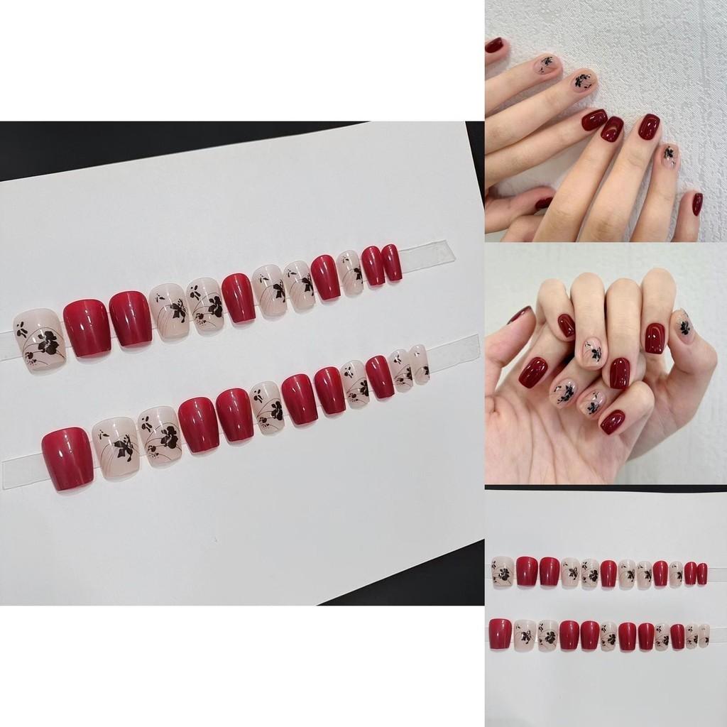 B661-1 Chinese Style Ink Short Stairs New Year Red Gradient Nail Stickers