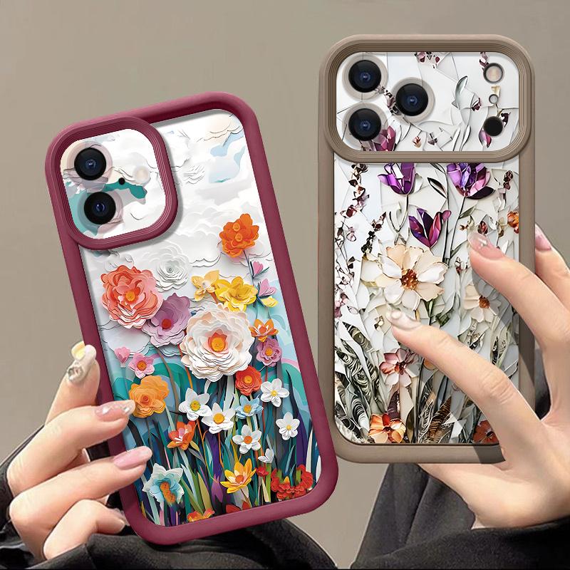 Shockproof Phone Case For iPhone 17 Pro Max Case iPhone 16 15 14 13 Pro Max 11 17e 16e White Flowers Print Soft Silicone Bumper Cover