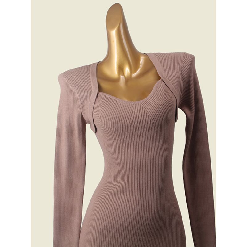 Export Knitting Dress 2024 Fall and Winter Slim Fit Inner Wear Fake Two-Piece Mid Length Long Length Square Collar Bottoming Hip Skirt