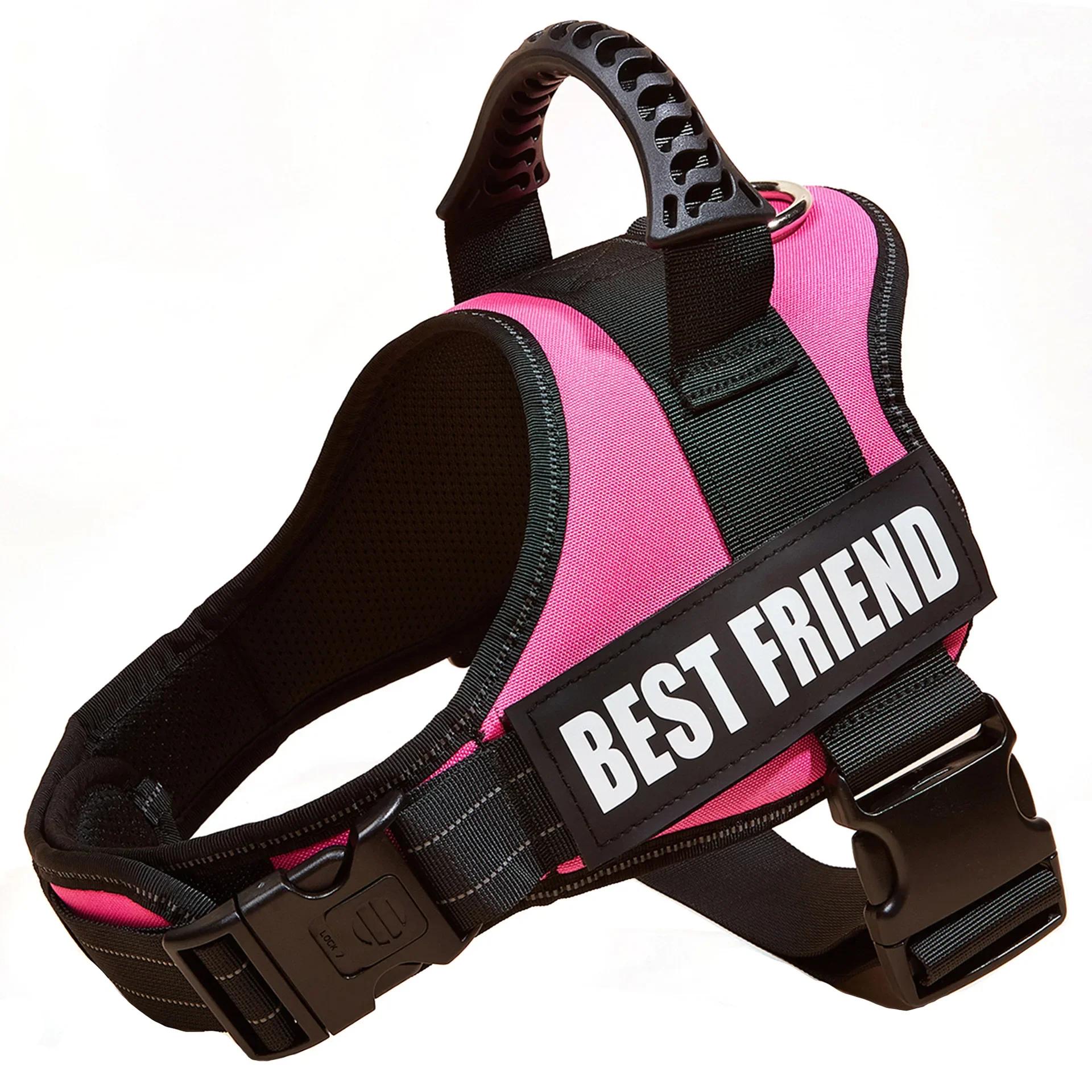 

Personalised No Pull Dog Harness with Custom Name and Phone Number Heavy Duty Pet Vest To Prevent Tugging Pulling Choking Lost XS рожевий