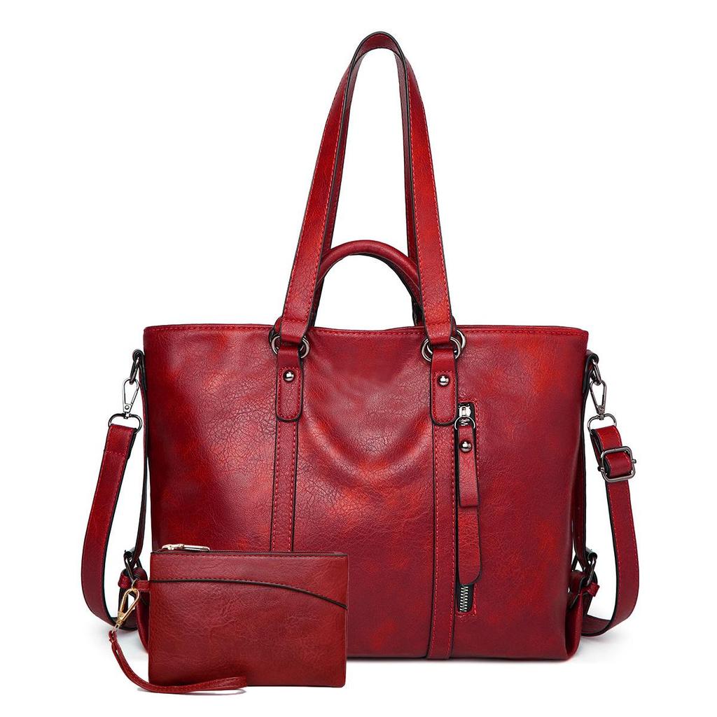 2024 Autumn Large-Capacity Retro Waxed Leather Shoulder & Crossbody Tote Bag for Women
