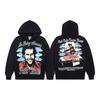 Vintage American Style Hooded Sweatshirt Set Loose Fit Winter Fleece Graphic Print Streetwear Youth