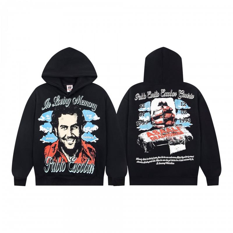 Vintage American Style Hooded Sweatshirt Set Loose Fit Winter Fleece Graphic Print Streetwear Youth