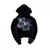 Dunkler Gothic Print Kapuzenpullover Damen Langarm Oversize Streetwear Y2K Trendiger Pullover