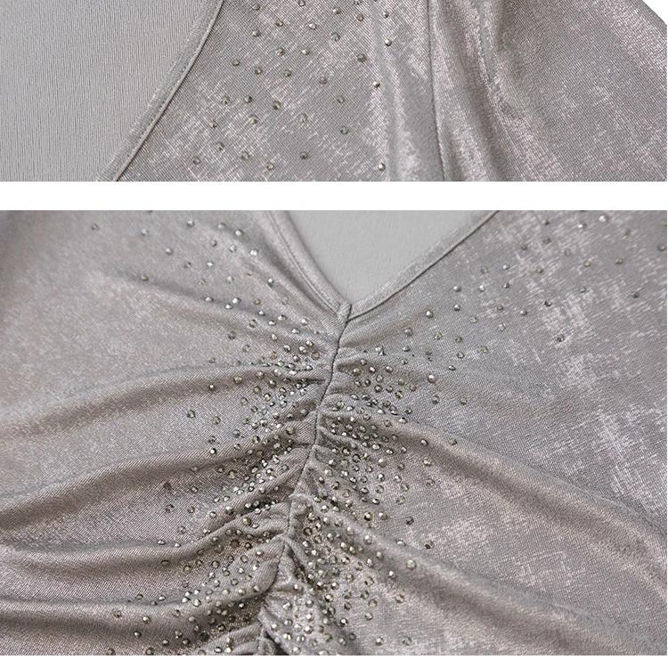 Tricou de vară sexy cu gât în V, streetwear, pentru femei, șic, de lux, cu diamante fierbinți, slim, topuri elegante cu mânecă scurtă