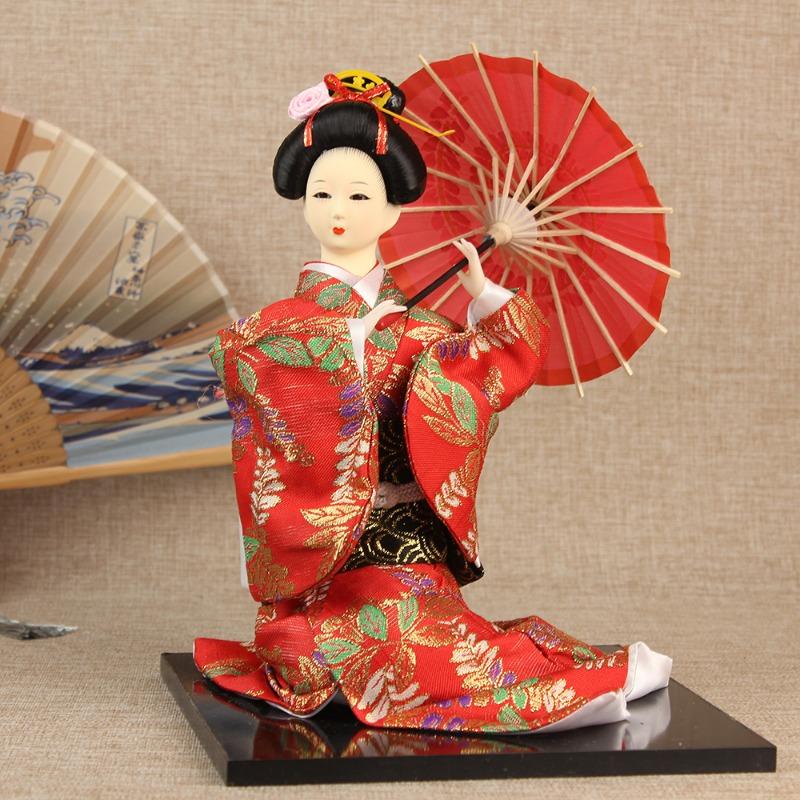 Japanese Kimono Geisha Doll Silk Figure Sitting Posture Style 14inch Japanese Cuisine Decoration Hotel Supplies New Year Gift