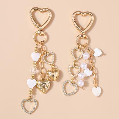 Aihua Cute Y2K Metal Shell Love Heart Key Chain Pearl Key Ring for Women Girl Handbag Pendants DIY Handmade Jewelry Accessories