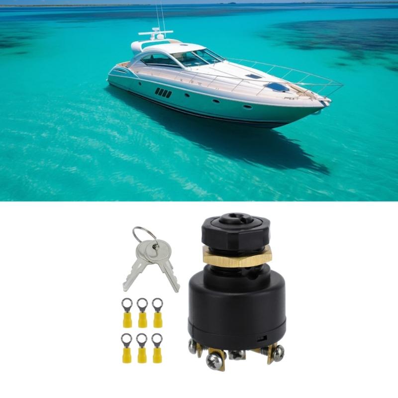Boats Ignition Switches,6 Screw 3 Positon Ignition Starter Switches with 2 Key for Inboards Outboard Powered Boats