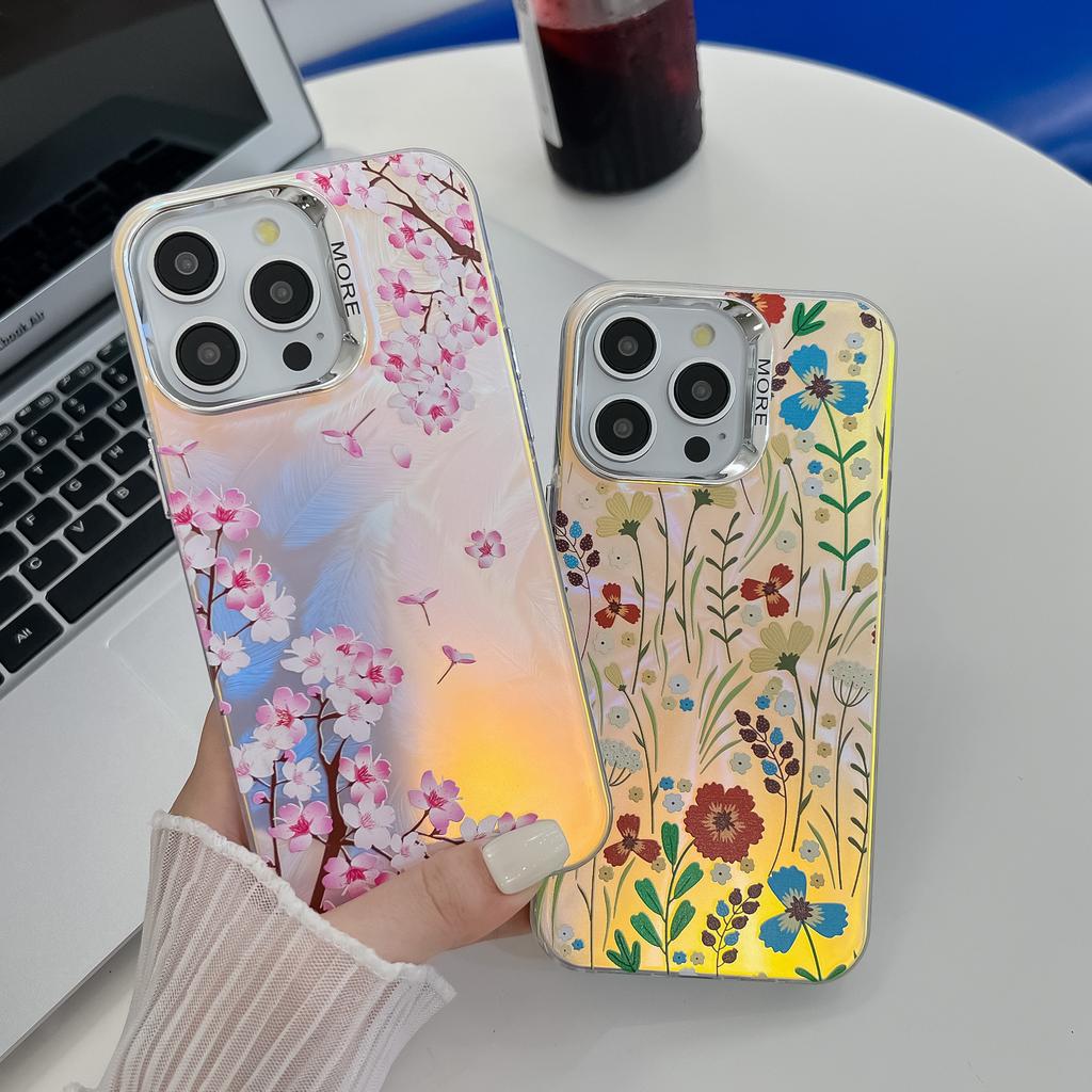 For IPhone16E Mobile Phone Case Imd Colorful for Apple 15promax Electroplated Laser Flower Protective Cover