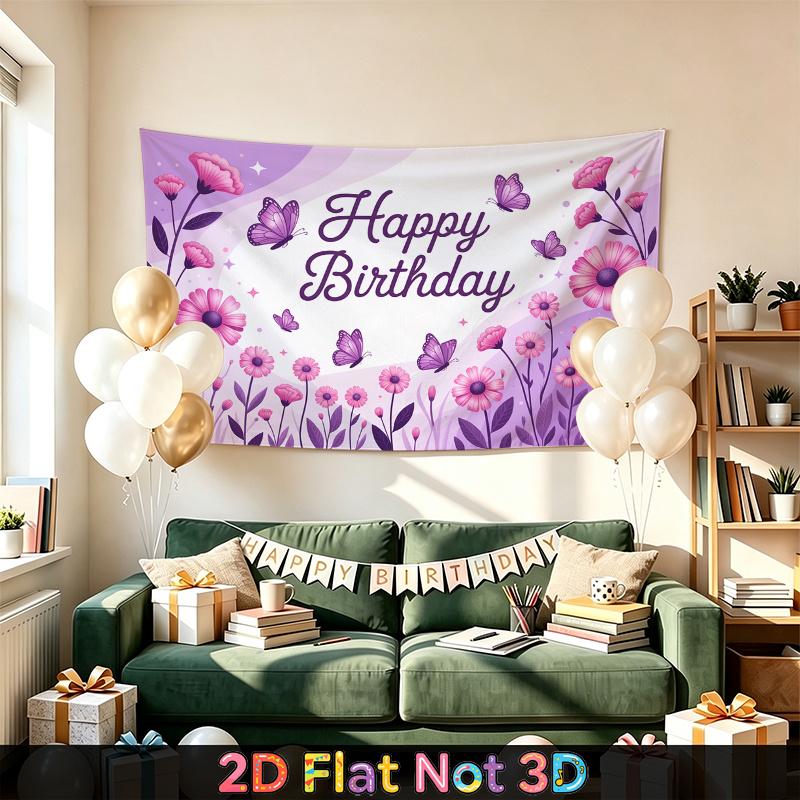 Party Backdrop Birthday Floral Purple Photo Booth Background Front Door Decor