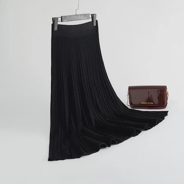 Autumn 2022 A-Line Knitted Midi Skirt: Lu Gong Style Flared Slimming Skirt with Pleats