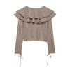 2025 Spring Women's Layered Ruffle Tie V-Neck Knitwear